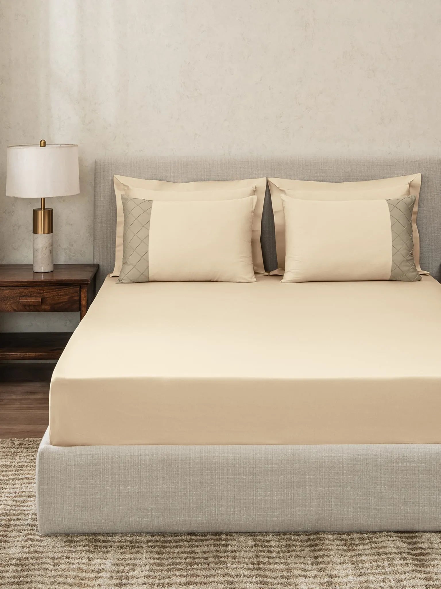 TRELLIS-BISCOTTI-FRENCH OAK KING BED SHEET SET | 1 KING BEDSHEET, 2Pcs PILLOW COVERS