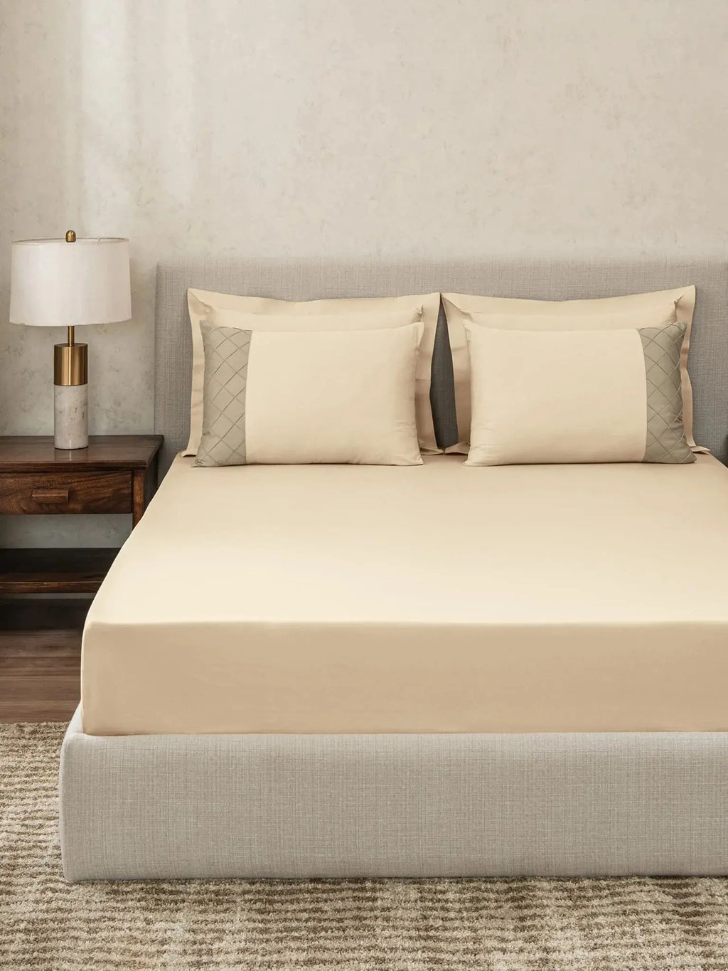TRELLIS-BISCOTTI-FRENCH OAK KING BED SHEET SET | 1 KING BEDSHEET, 2Pcs PILLOW COVERS Sansaar A D'decor Brand