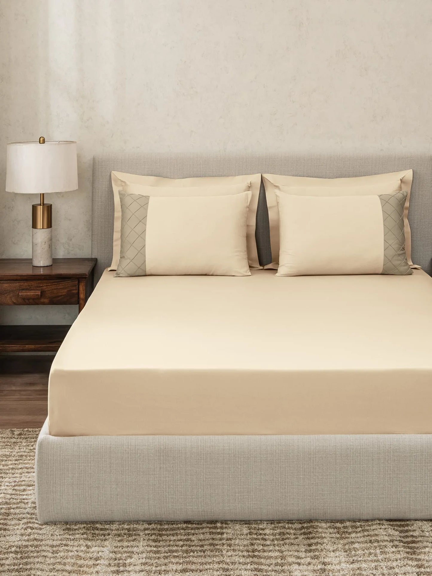 TRELLIS-BISCOTTI-FRENCH OAK KING BED SHEET SET | 1 KING BEDSHEET, 2Pcs PILLOW COVERS