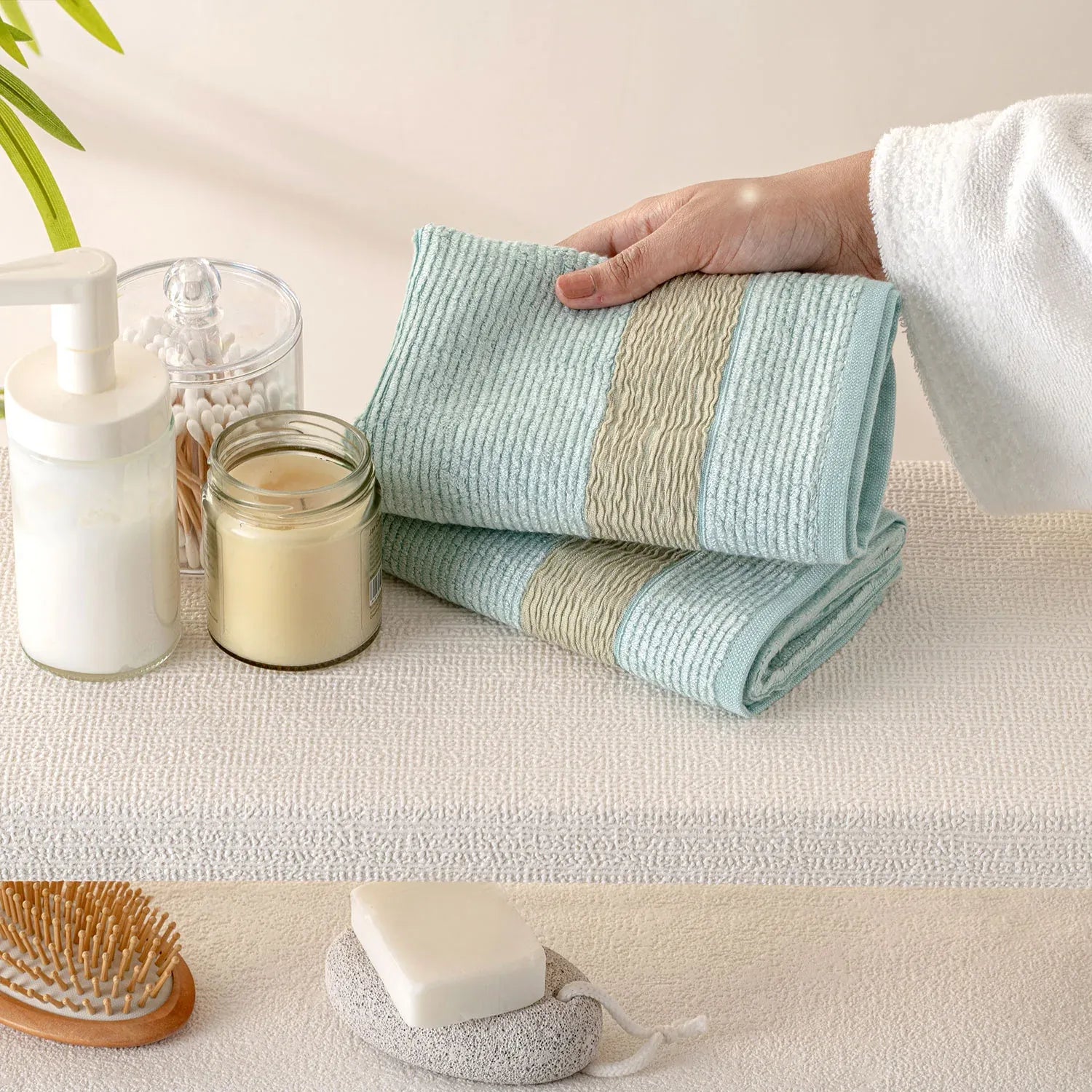 The Bamboo 2 Pcs Hand Towel – Ultra-Absorbent Elegance for Everyday Use| Color : Light Blue 01