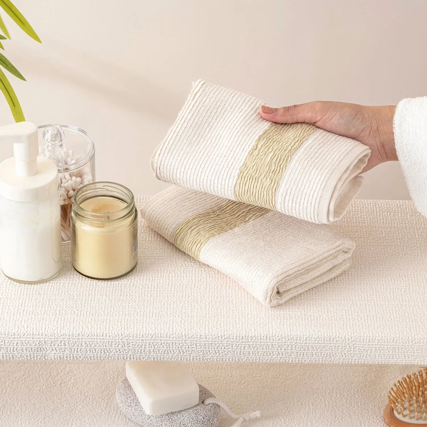 The Bamboo 2 Pcs Hand Towel – Ultra-Absorbent Elegance for Everyday Use| Color : Off White 01