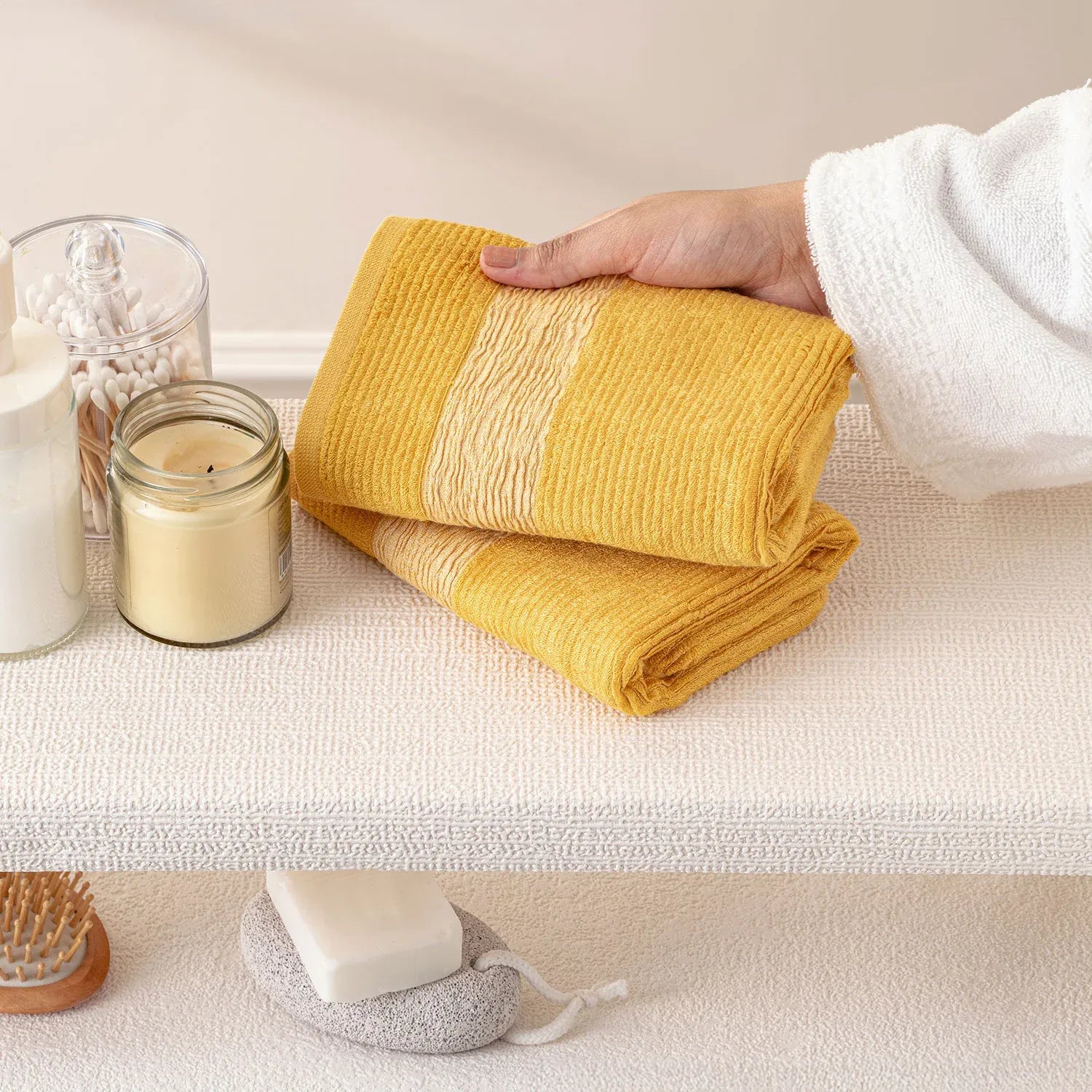The Bamboo 2 Pcs Hand Towel – Ultra-Absorbent Elegance for Everyday Use| Color : Yellow 01