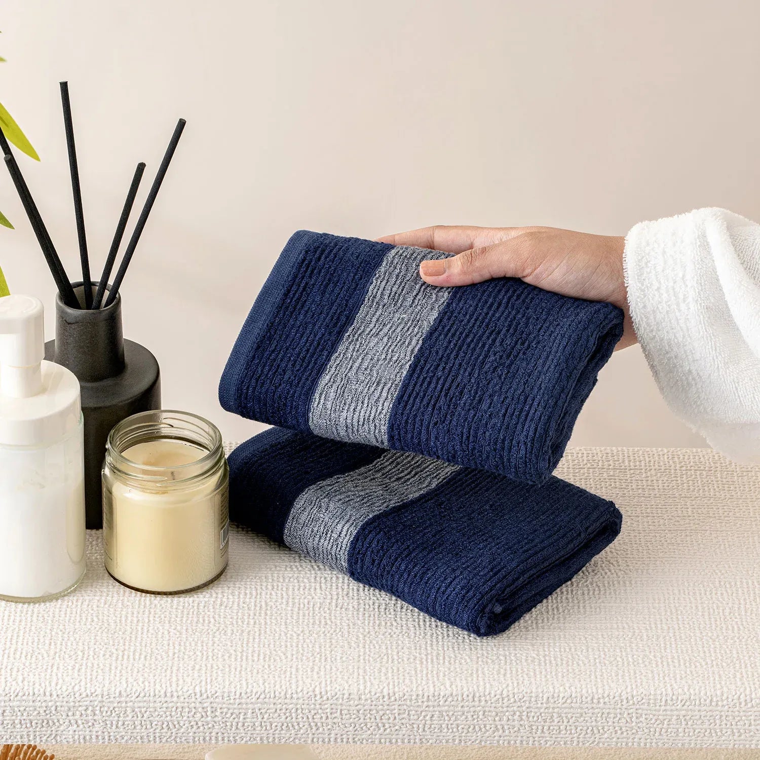 The Bamboo 2 Pcs Hand Towel – Ultra-Absorbent Elegance for Everyday Use| Color : Navy 01