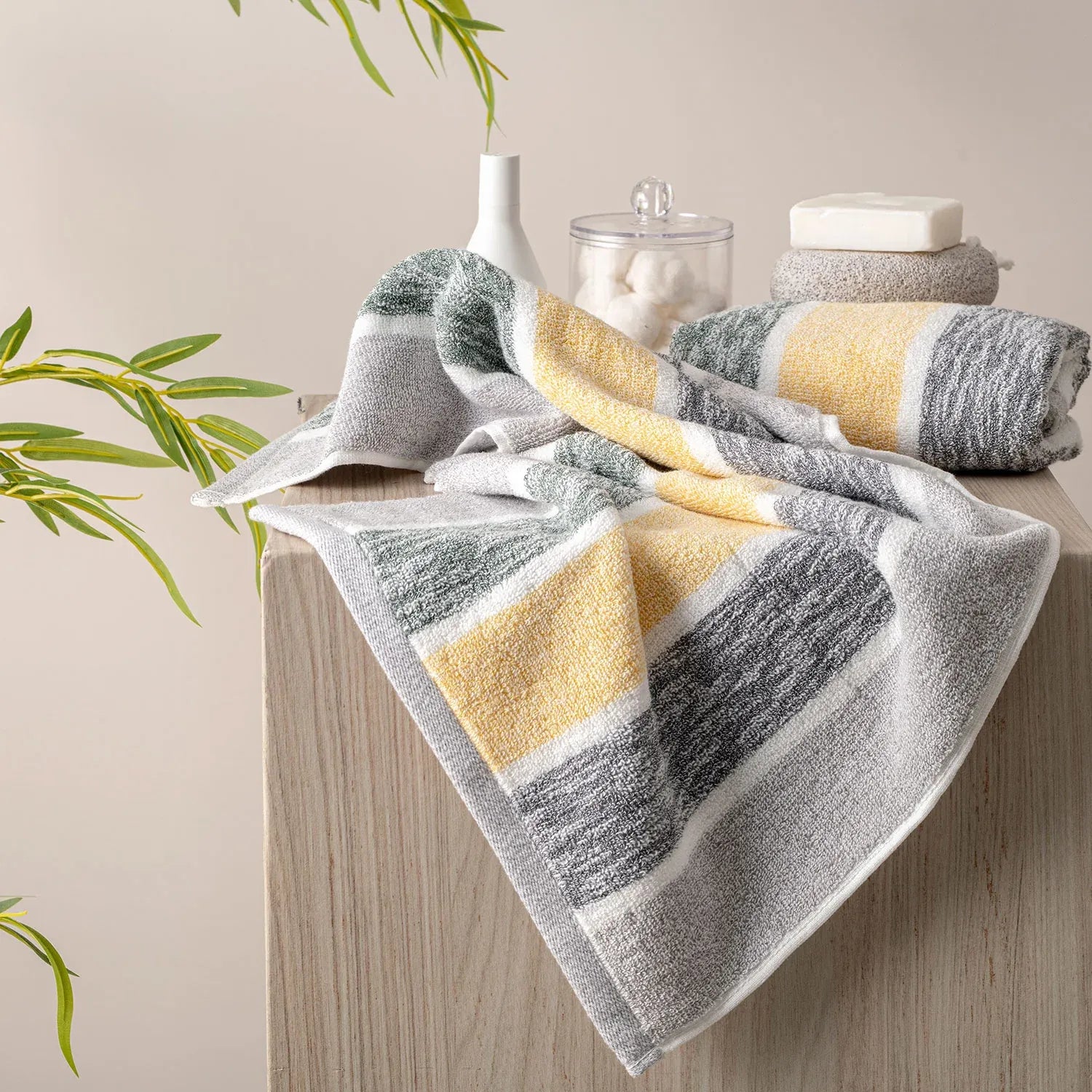 The Bamboo 2 Pcs Hand Towel – Ultra-Absorbent Elegance for Everyday Use| Color : Yellow 06