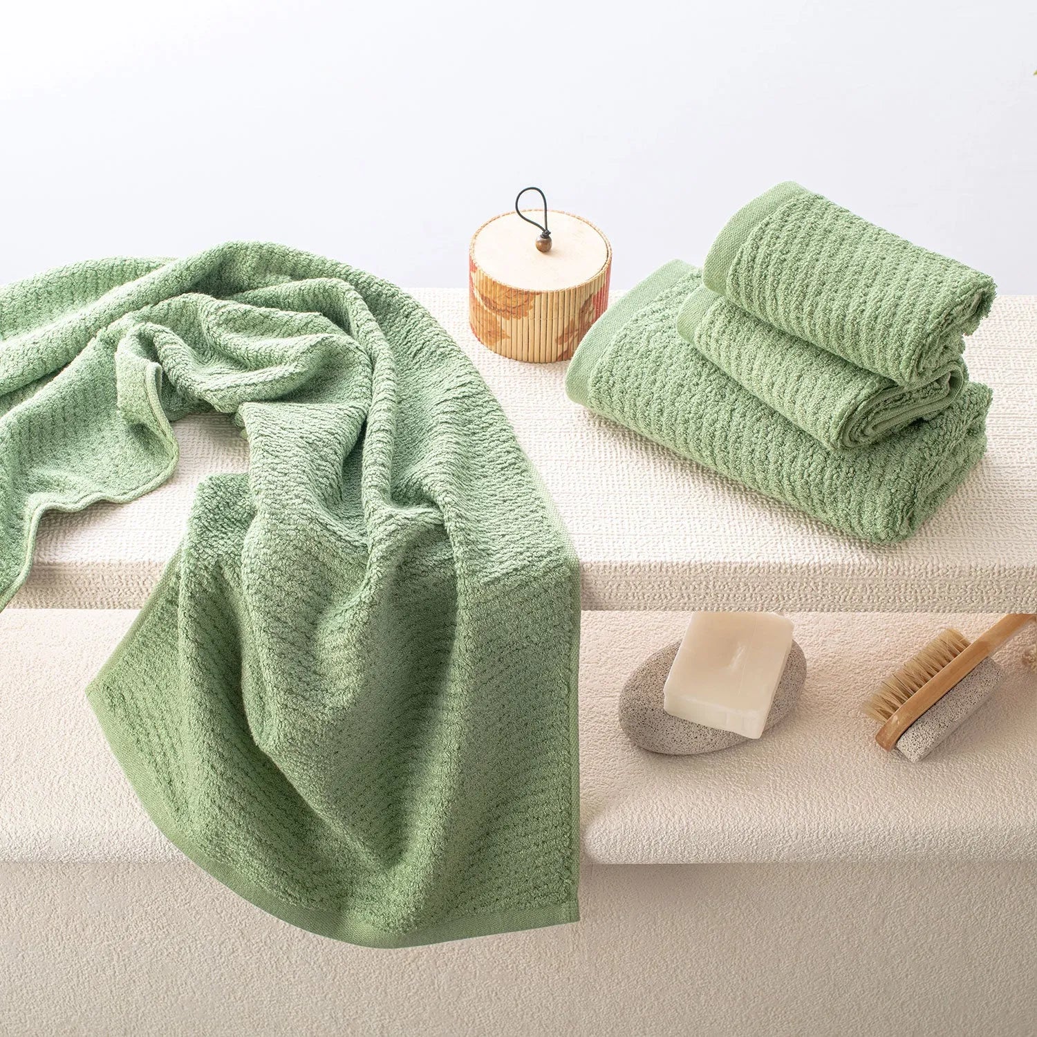 The Bamboo 2 Pcs Hand Towel – Ultra-Absorbent Elegance for Everyday Use| Color : Green 04