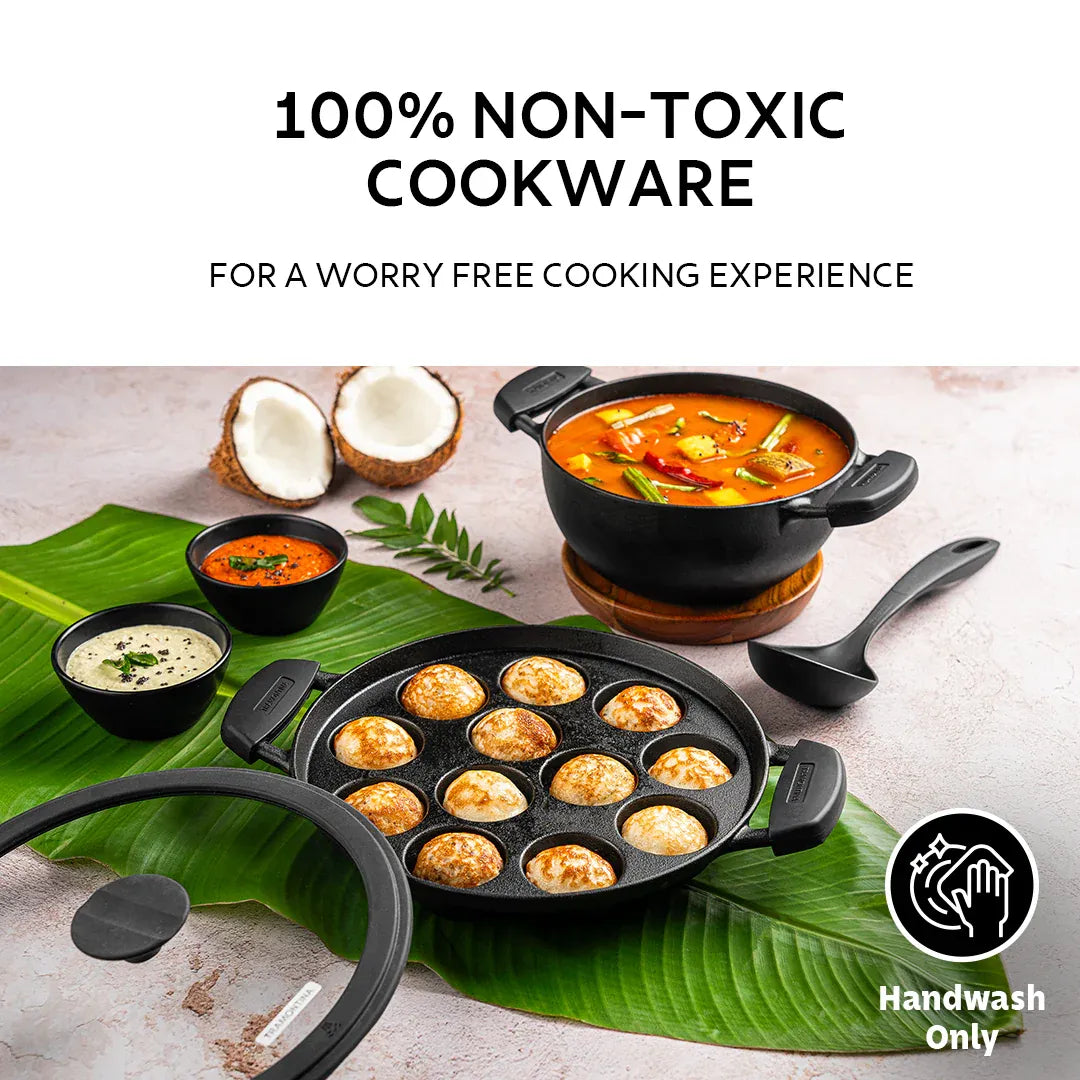 Titanex Pre-Seasoned Cast Iron Paniyaram/Appe Pan – 12 Pits