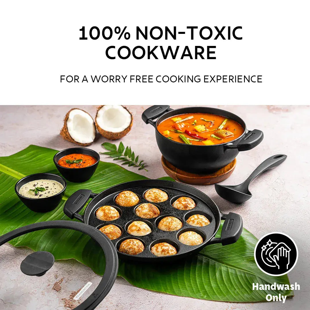 Titanex Pre-Seasoned Cast Iron Paniyaram/Appe Pan – 12 Pits Tramontina