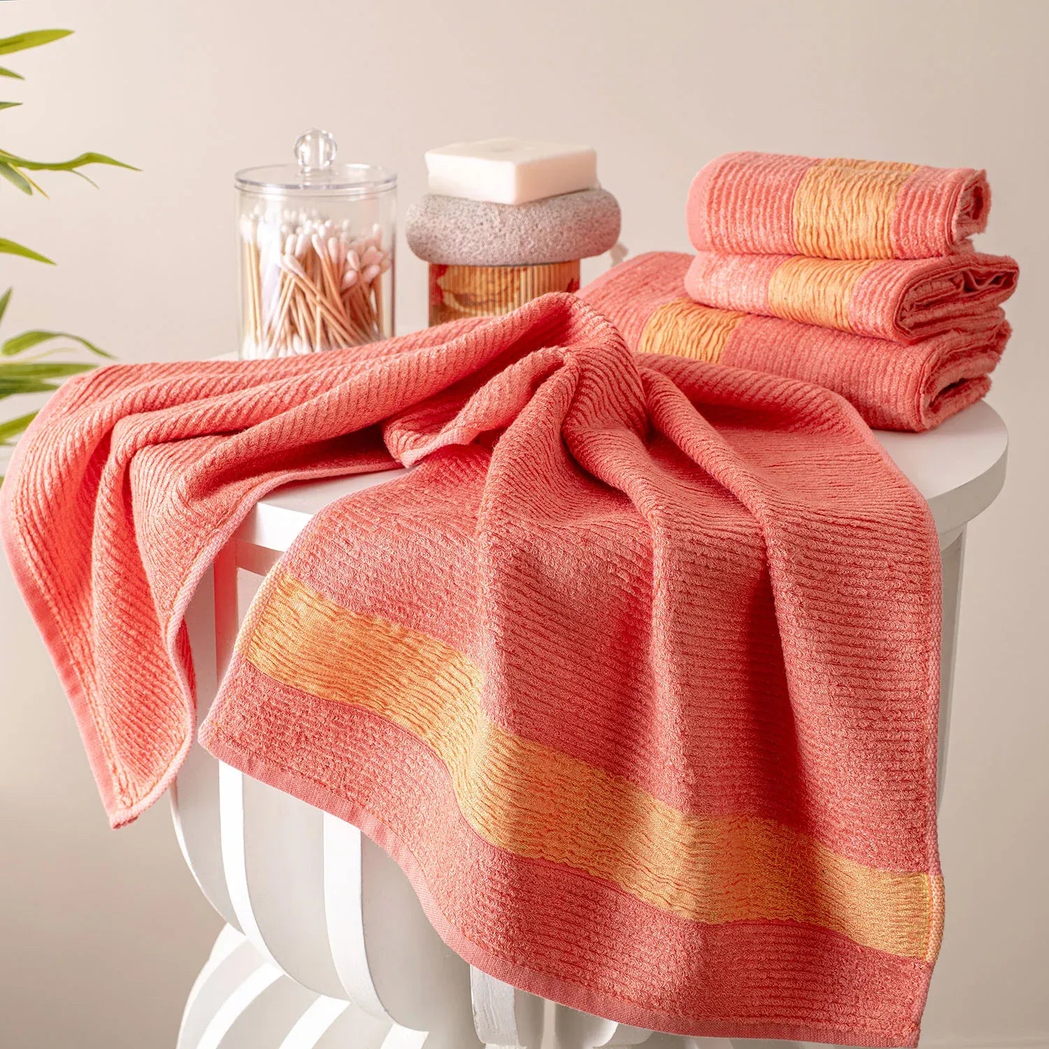 The Bamboo 2 Pcs Hand Towel – Ultra-Absorbent Elegance for Everyday Use| Color : Peach 01