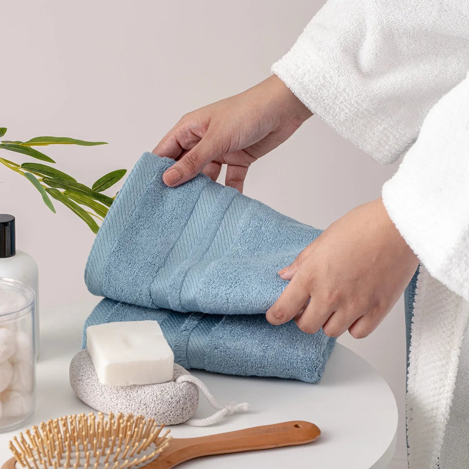 The Bamboo 2 Pcs Hand Towel – Ultra-Absorbent Elegance for Everyday Use| Color : Blue 03