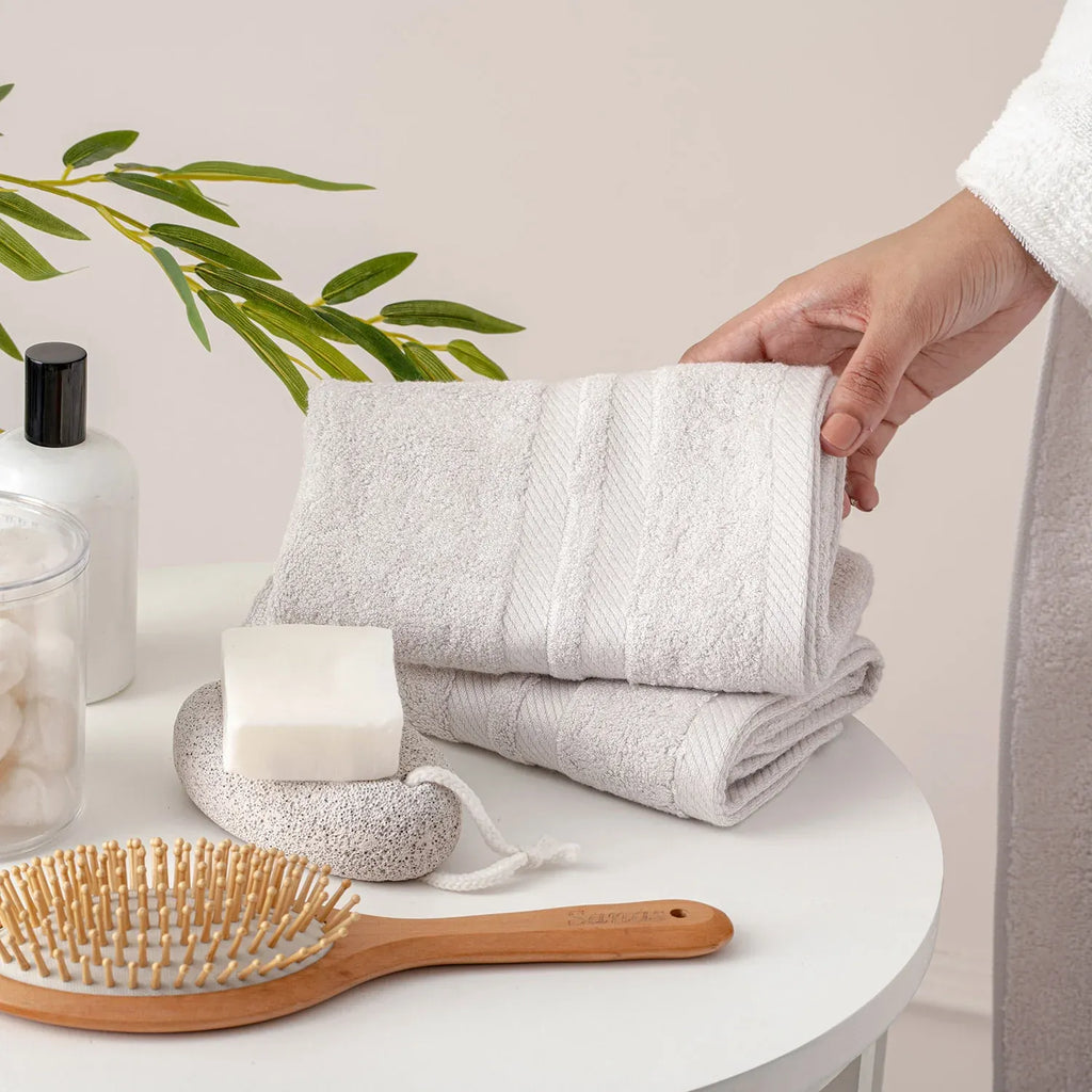 The Bamboo 2 Pcs Hand Towel – Ultra-Absorbent Elegance for Everyday Use| Color : Light Grey 03