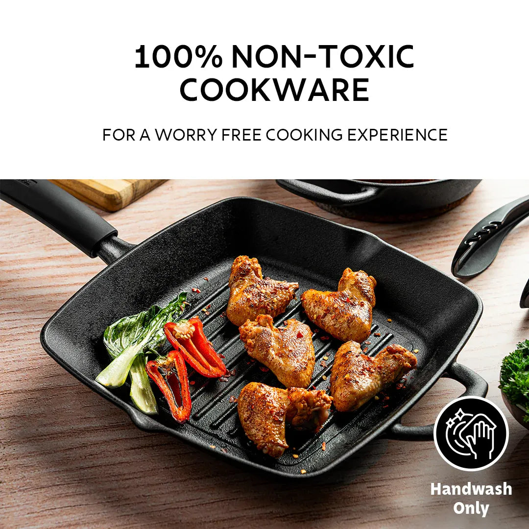 Titanex 27cm Pre-Seasoned Cast Iron Grill Pan