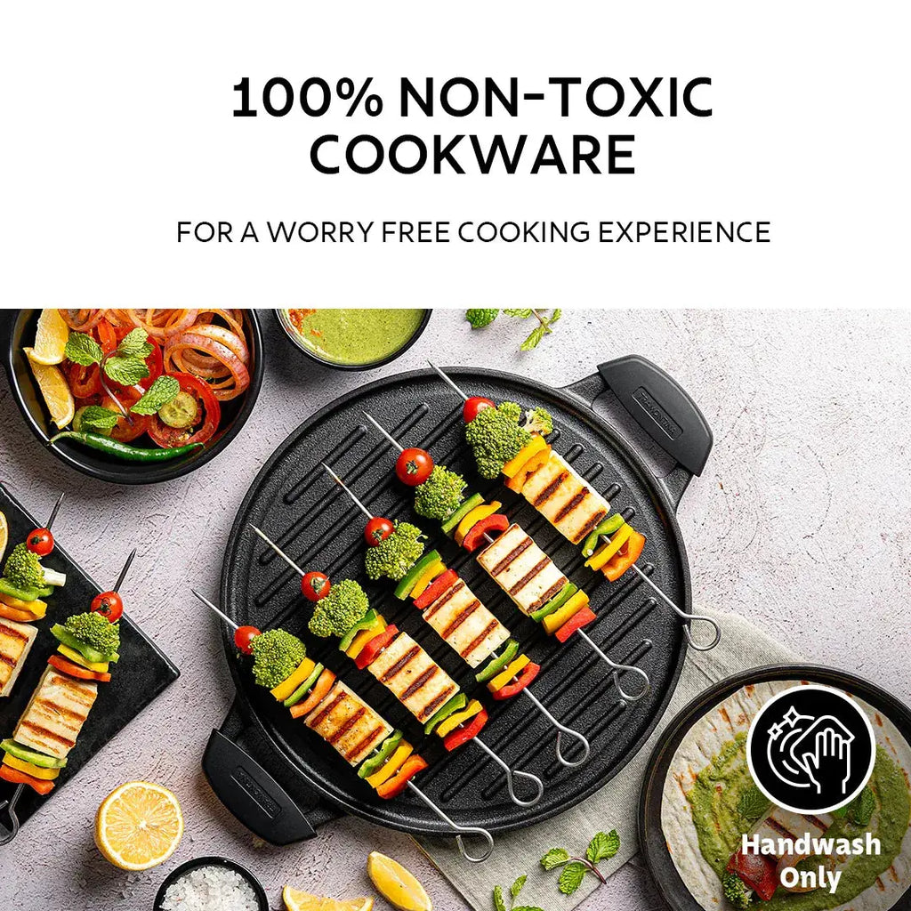 Titanex 30cm Pre-Seasoned Cast Iron Reversible Grill Pan/Tawa Tramontina