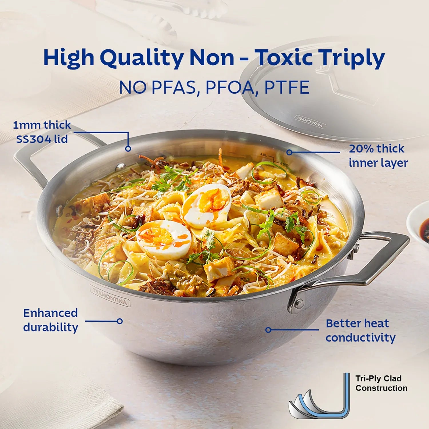 Aeion Triply Deep Kadai with SS Lid