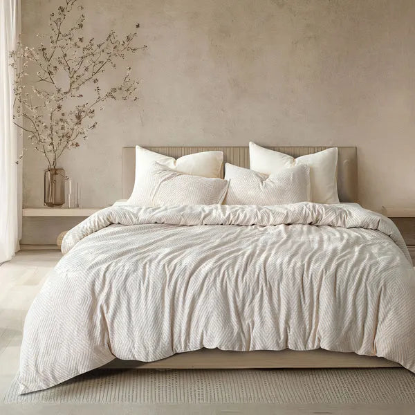Linen Cotton JQ Bedding Collection - Everyday Softness | Color : Ivory Mirage