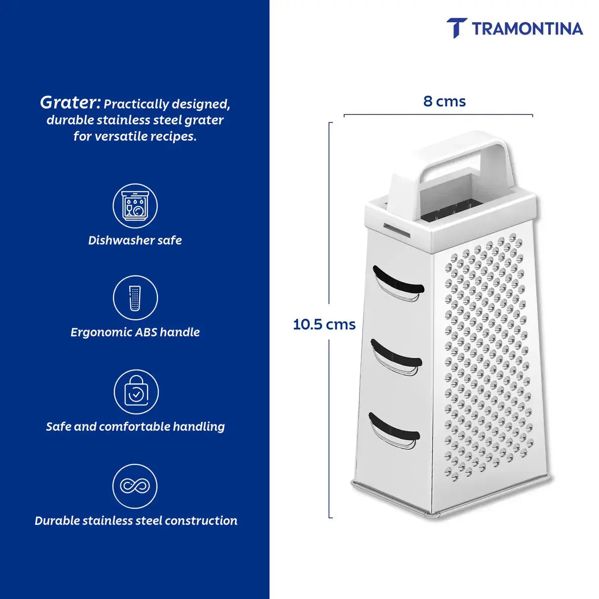 Utilitá 4-Sided Grater in Stainless Steel with White ABS Handle Tramontina