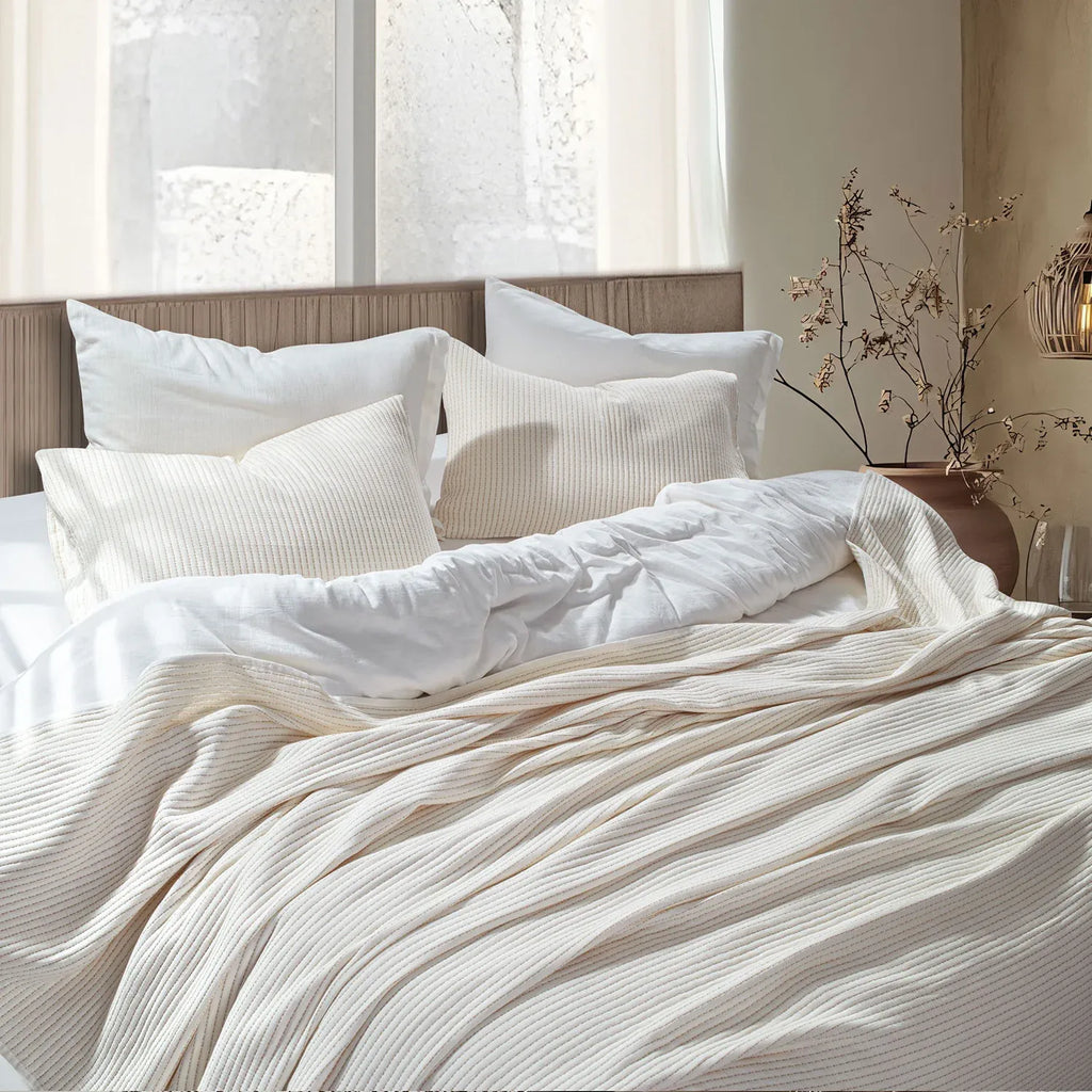Linen Cotton Quilted Bed Spread Set – Lightweight All-Season Comfort - 7pcs Set | Color : Off White