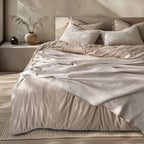 Linen Cotton Quilted Bed Spread Set – Lightweight All-Season Comfort - 7pcs Set | Color : Beige