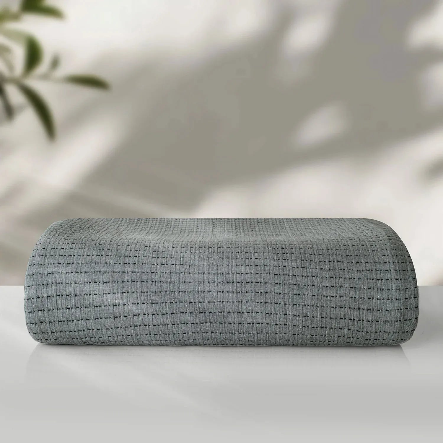 Linen Cotton Quilted Bed Spread Set – Lightweight All-Season Comfort - 7pcs Set | Color : Gray