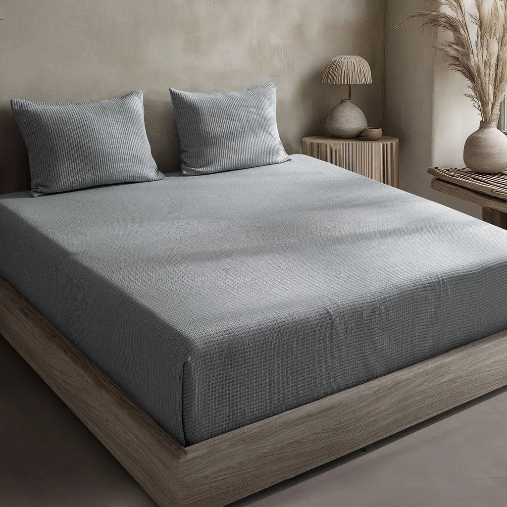 Linen Cotton Quilted Bed Spread Set – Lightweight All-Season Comfort - 3pcs Set | Color : Gray