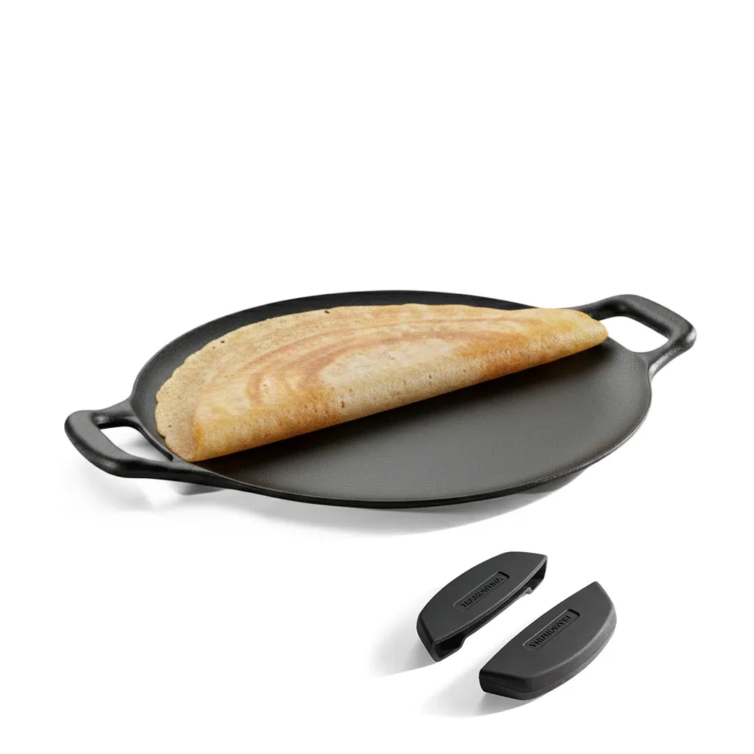Titanex 30cm Pre-Seasoned Cast Iron Flat Dosa Tawa with Dual Side Handles