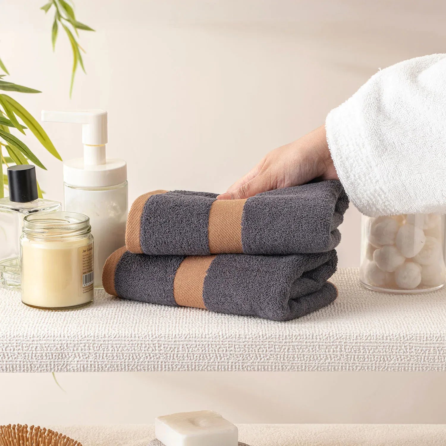 100% Luxury 2pcs Cotton Hand Towel - Pure Indulgence | Color : Dark Grey 04