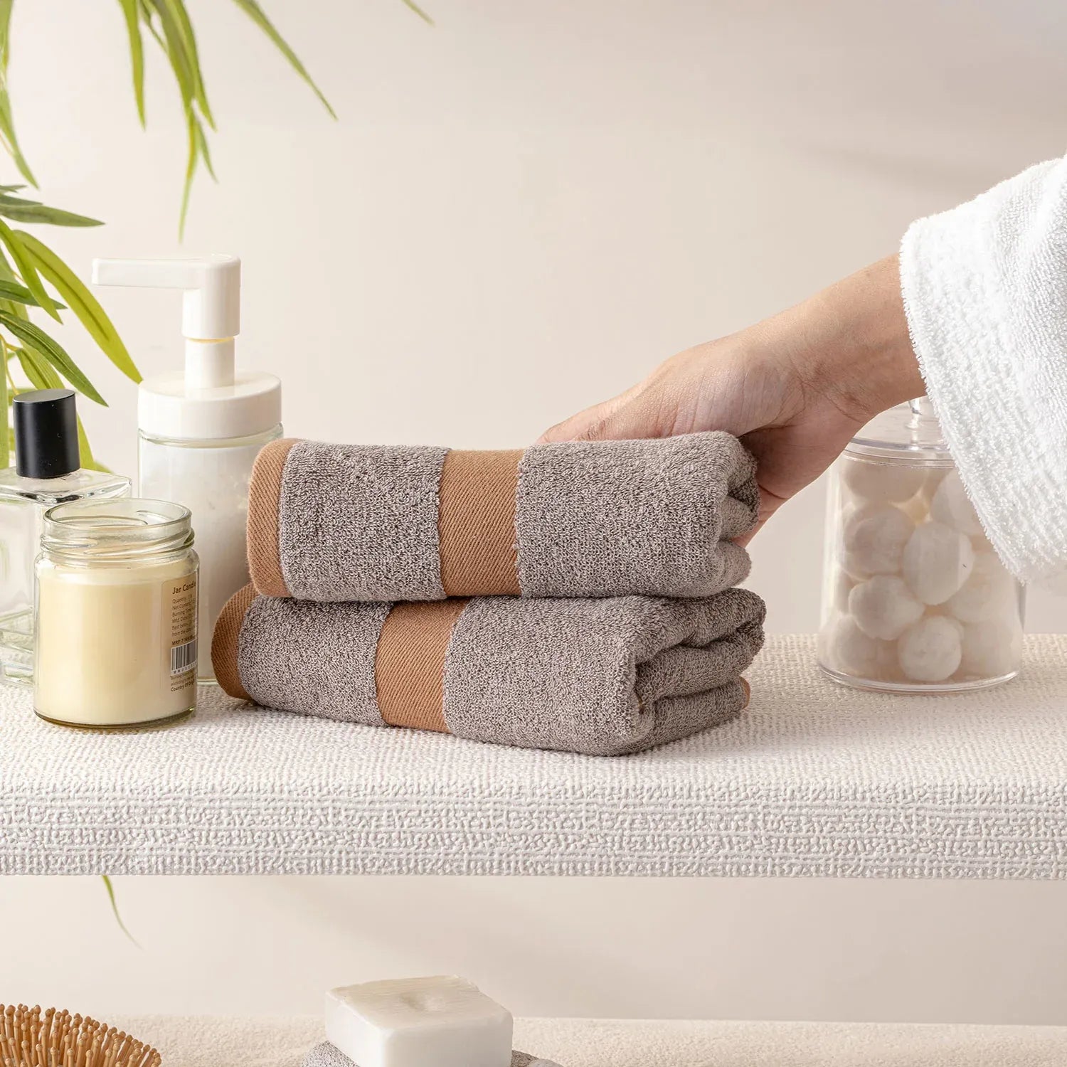 100% Luxury 2pcs Cotton Hand Towel - Pure Indulgence | Color : Grey 04