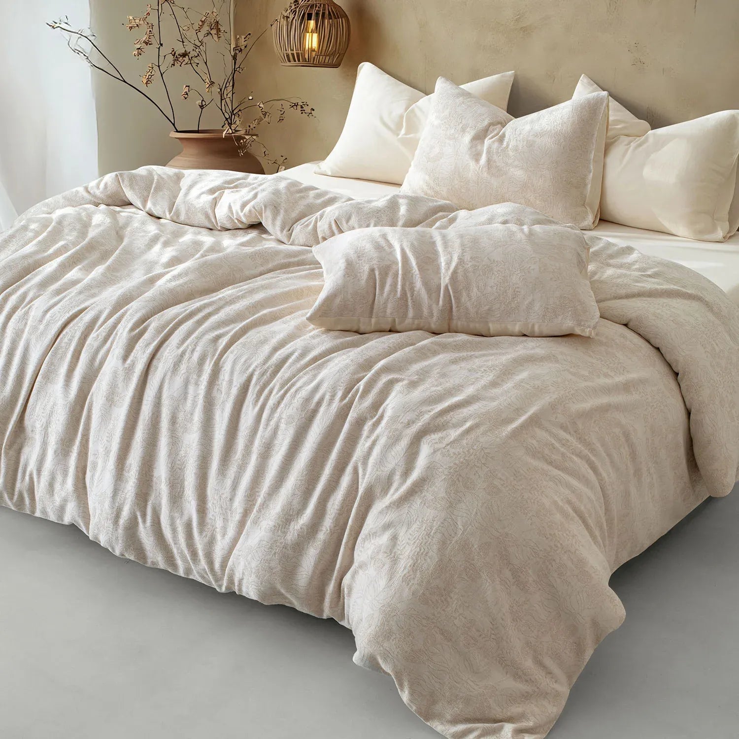 Linen Cotton JQ Bedding Collection - Everyday Softness | Color : Ivory Bloom