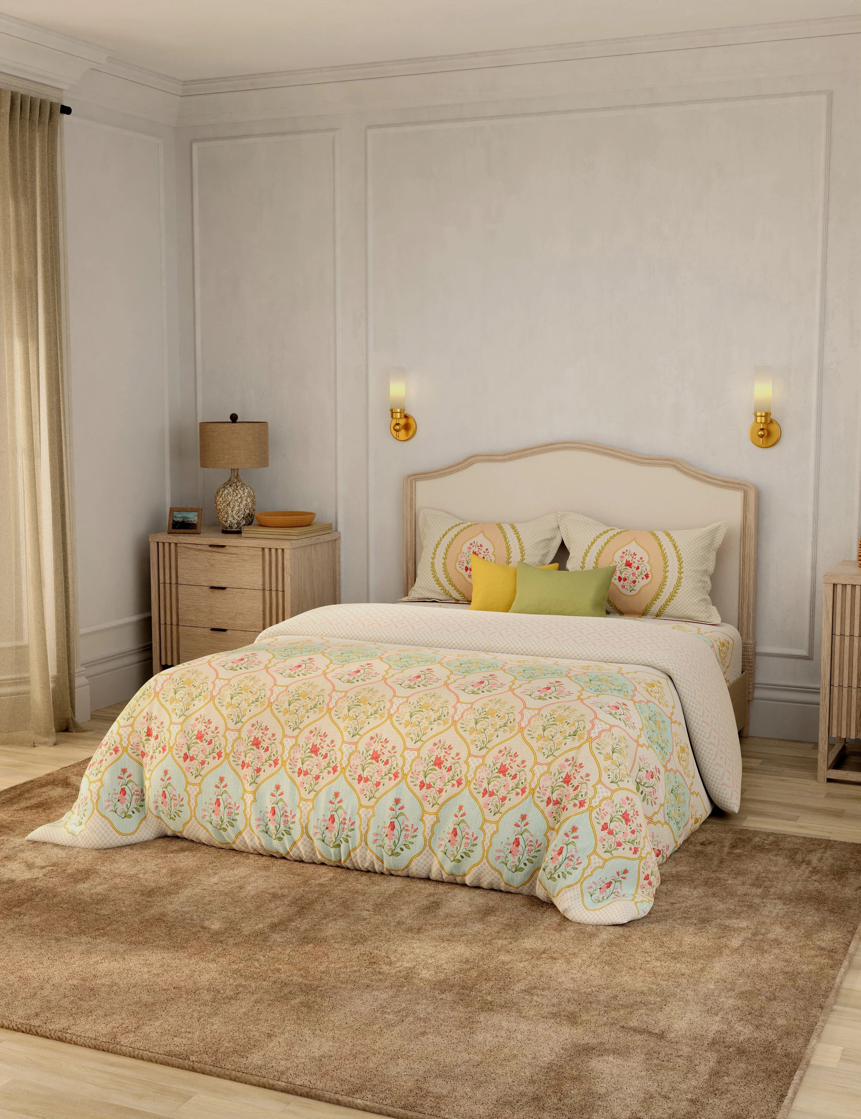 Portico New York Shalimaar 250 TC 100% Cotton Health Pro Printed Super King Bedsheet with 2Pillow Cover SS2026