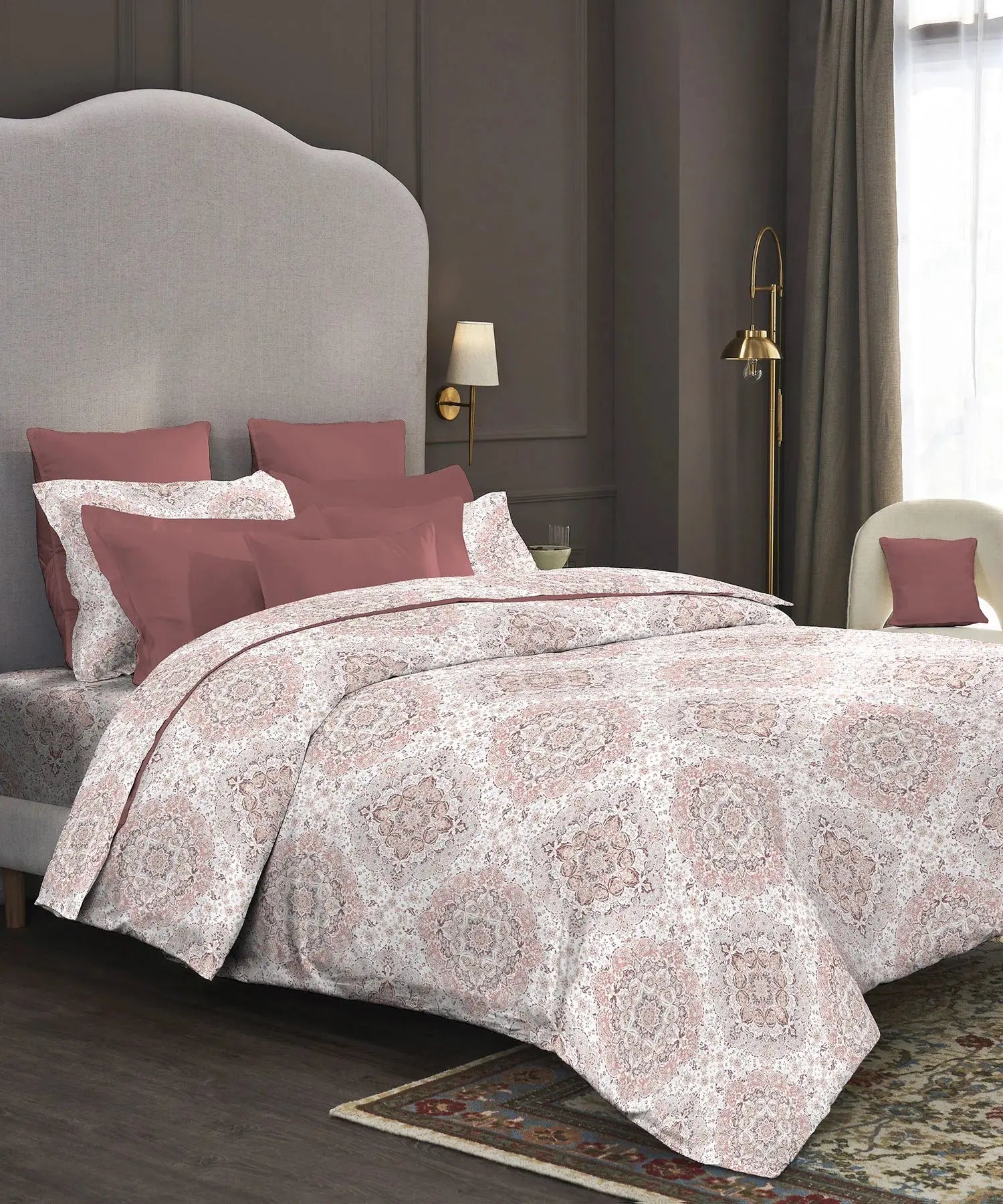 TRIDENT Nectarsoft Printed Bedsheet , 400TC , 100% Cotton - MATILDA WINE Trident
