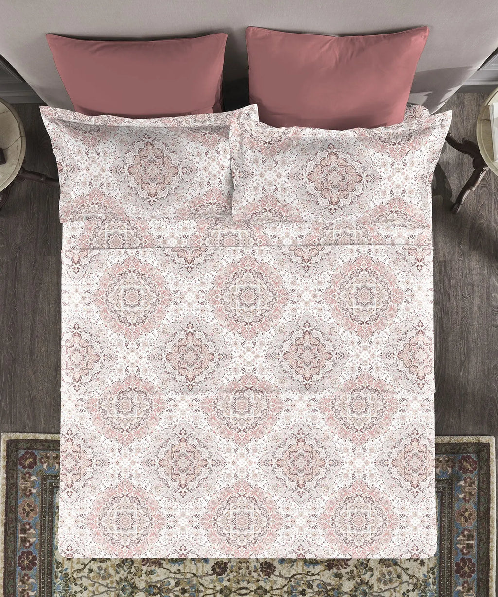 TRIDENT Nectarsoft Printed Bedsheet , 400TC , 100% Cotton - MATILDA WINE Trident