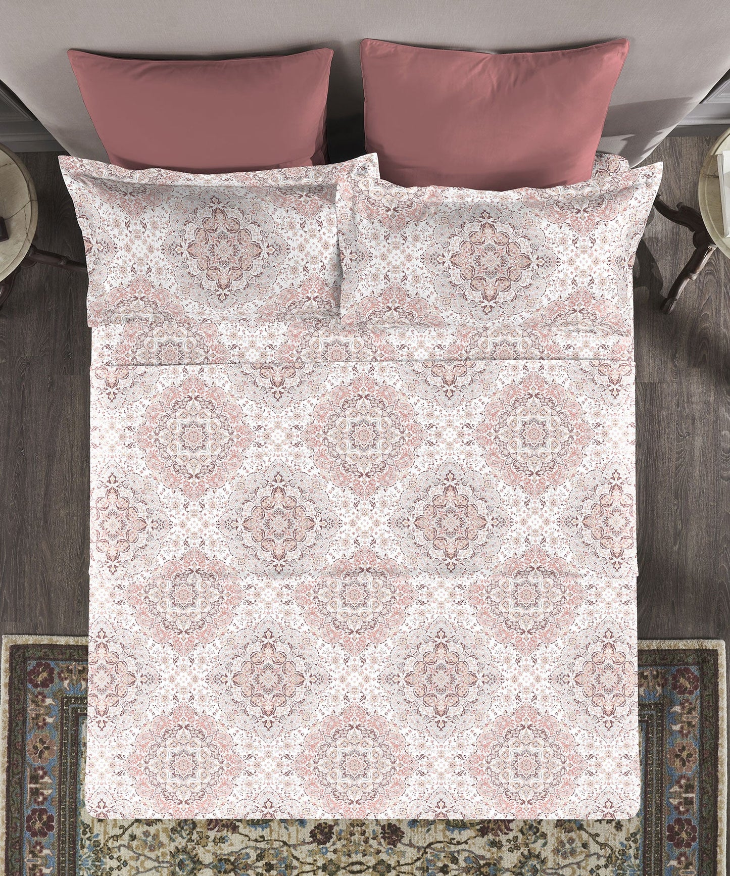 TRIDENT Nectarsoft Printed Bedsheet , 400TC , 100% Cotton - MATILDA WINE