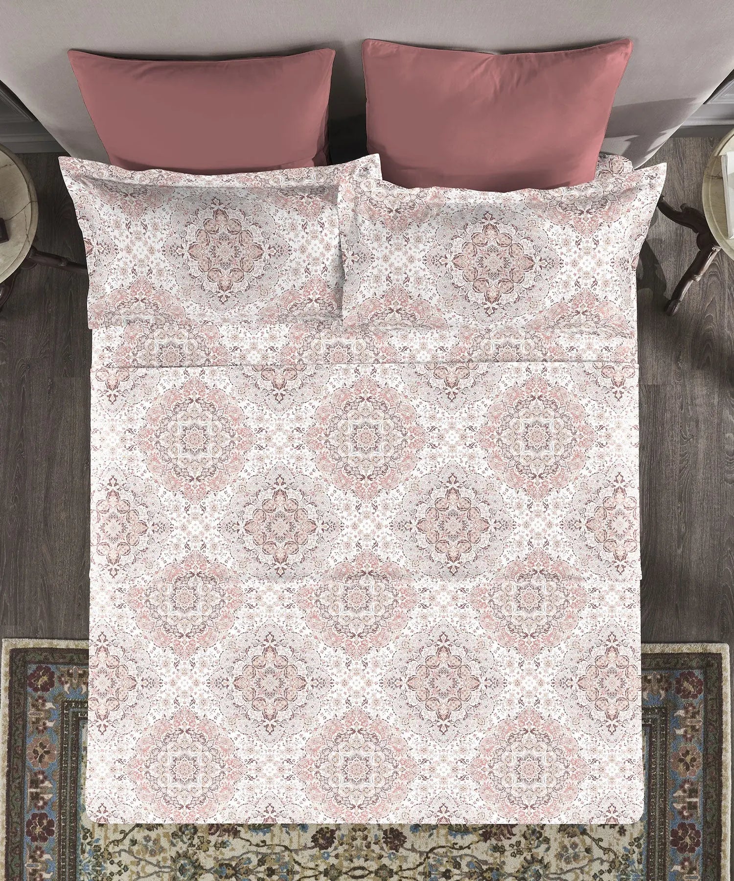 TRIDENT Nectarsoft Printed Bedsheet , 400TC , 100% Cotton - MATILDA WINE Trident