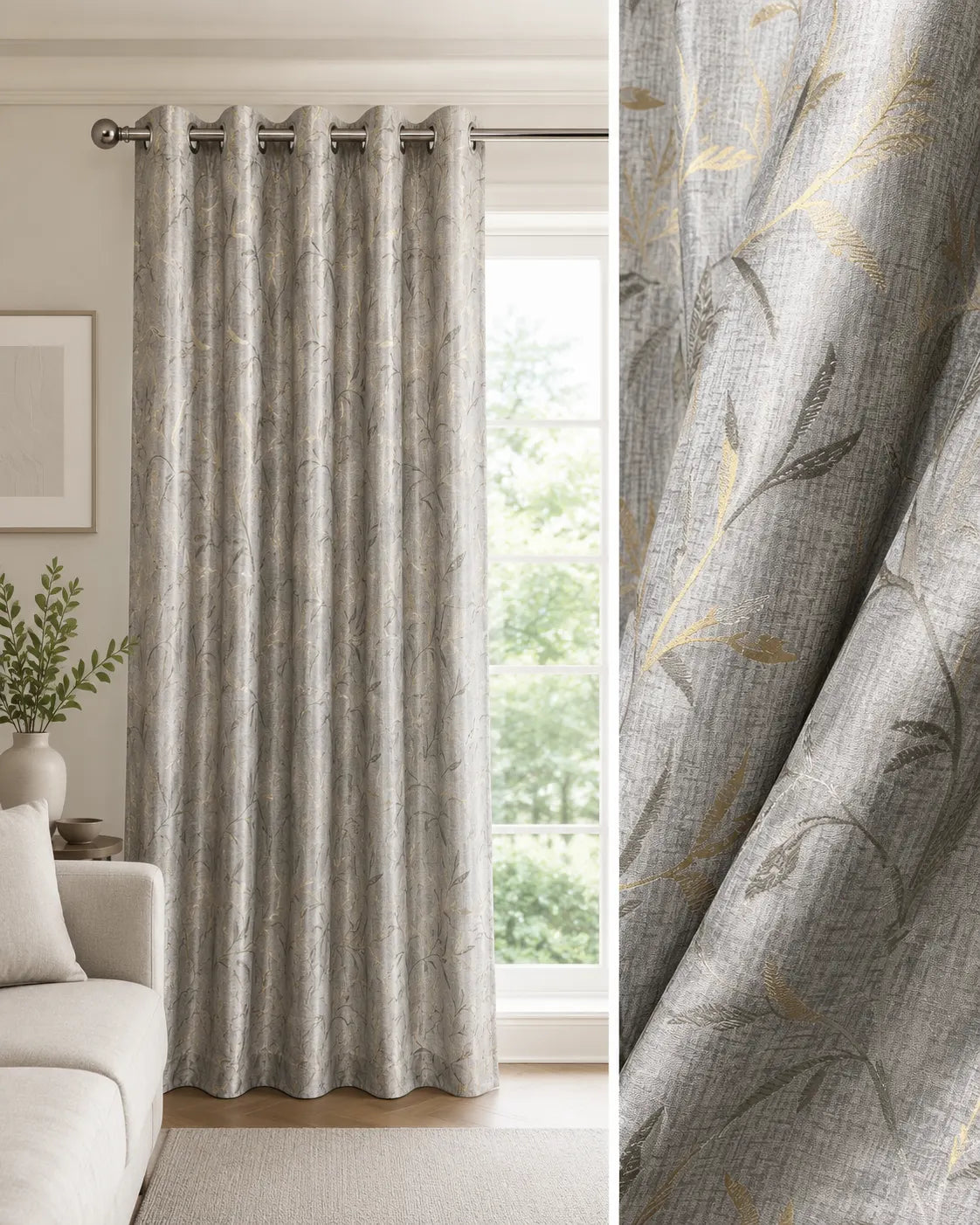 Gold  Leaf Curtain | Grahsajja | Polyester | 48 Inch Width