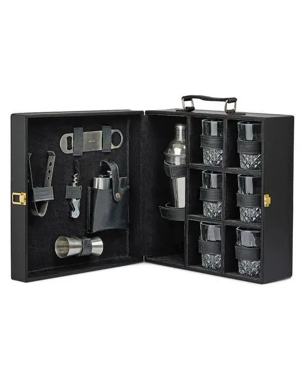 6 Glass Portable bar Set, Quilted Black GLASKART