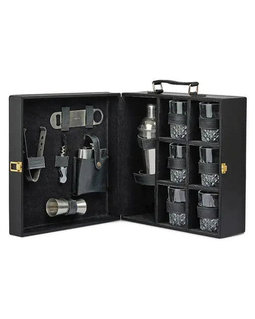 6 Glass Portable bar Set, Quilted Black GLASKART