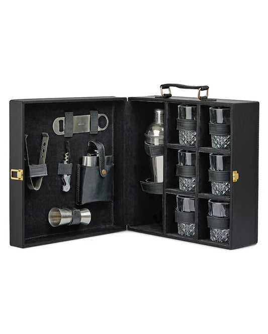 6 Glass Portable bar Set, Quilted Black