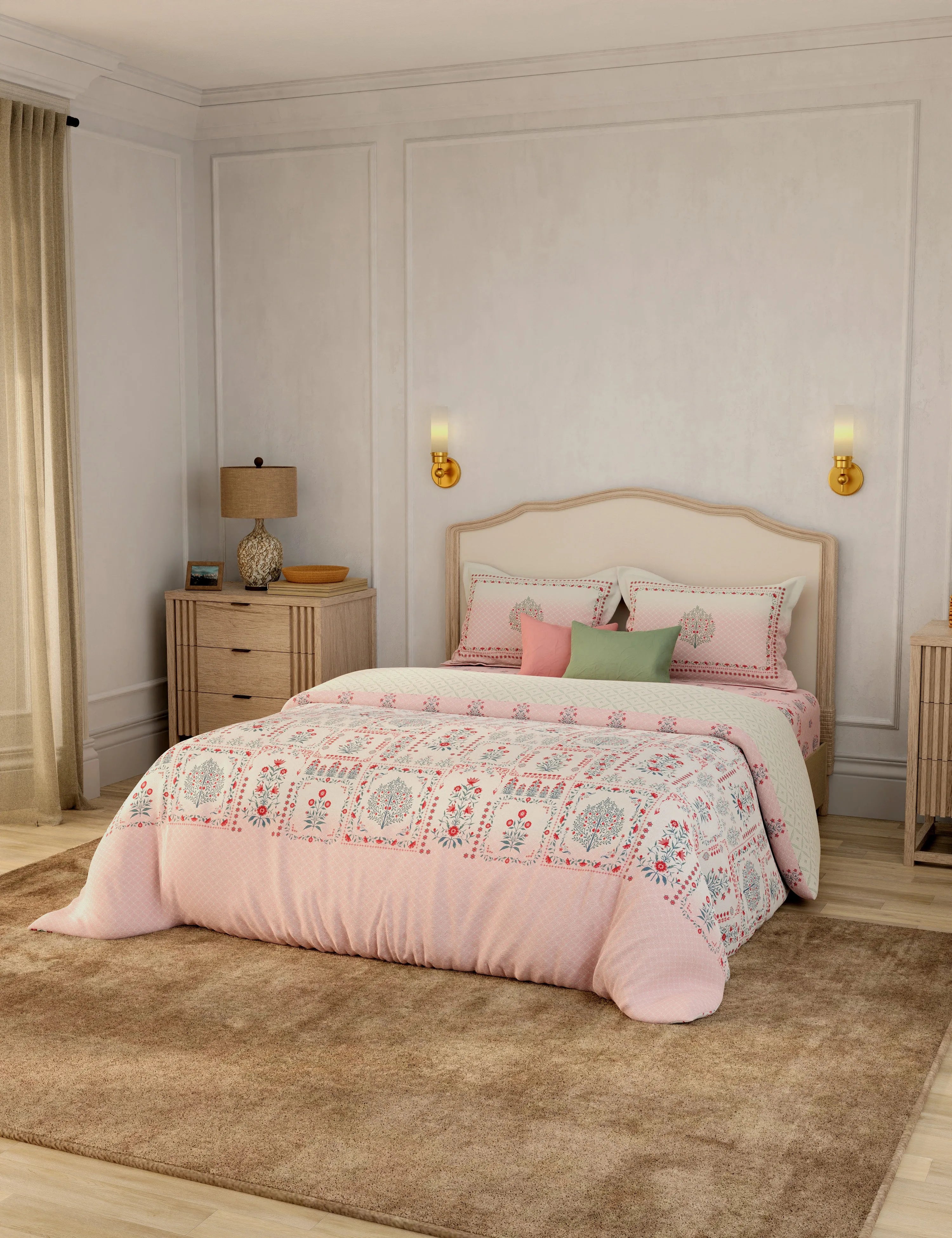Portico New York Shalimaar 250 TC 100% Cotton Health Pro Printed Super King Bedsheet with 2Pillow Cover SS2026